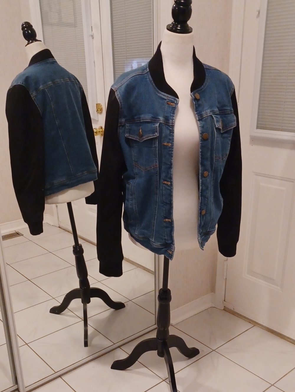 Joe Fresh Blue Denim Jacket with Black Sleeves - Size Medium